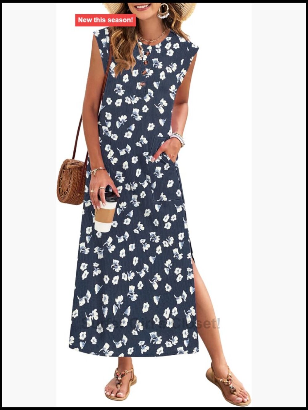 Waffle Knit Maxi Dress with Pockets Casual Summer